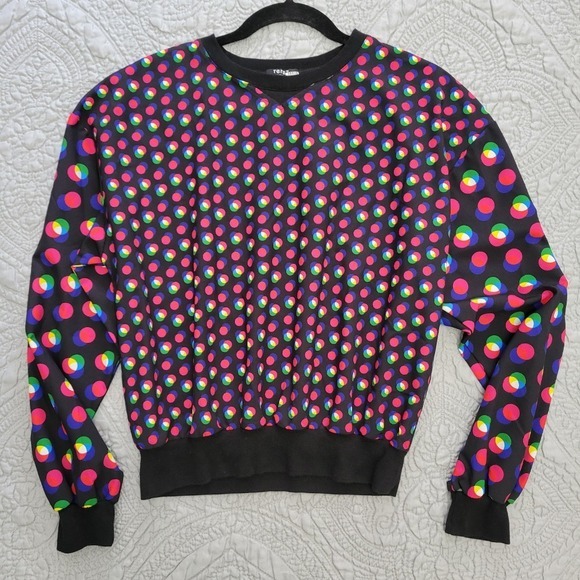 Terez Windbreaker Sweatshirt XS Pullover Black Colorful Polka Dot Long Sleeve - Picture 1 of 8
